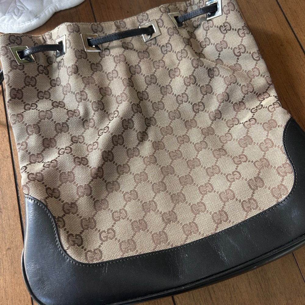 Gucci Monogram Canvas Classic Logo Rucksack Drawstring Shoulder Bag Y2K - Picture 3 of 16